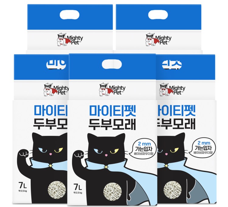 마이티펫 대용량 두부모래 2mm 가는입자 베이비파우더향 7LX5개입