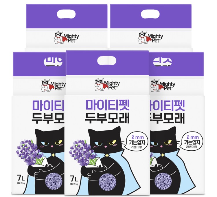 마이티펫 대용량 두부모래 2mm 가는입자 라벤더향 7LX5개입