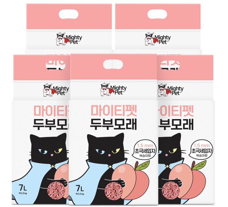 마이티펫 대용량 두부모래 1.5mm 초극세입자 복숭아향 7LX5개입