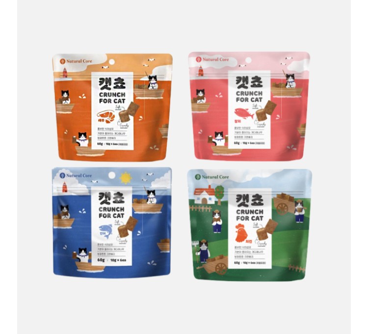 네츄럴코어 겉바속촉 크런치 간식 캣쵸 60g 4종 모아보기